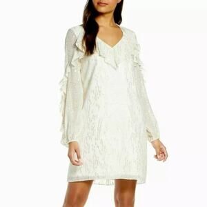Lilly Pulitzer White Gold Belle Silk Long Sleeve Dress Size 2